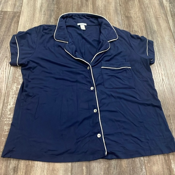 Eberjey Navy Blue Short Sleeve Pajama Shirt Large - Picture 1 of 5